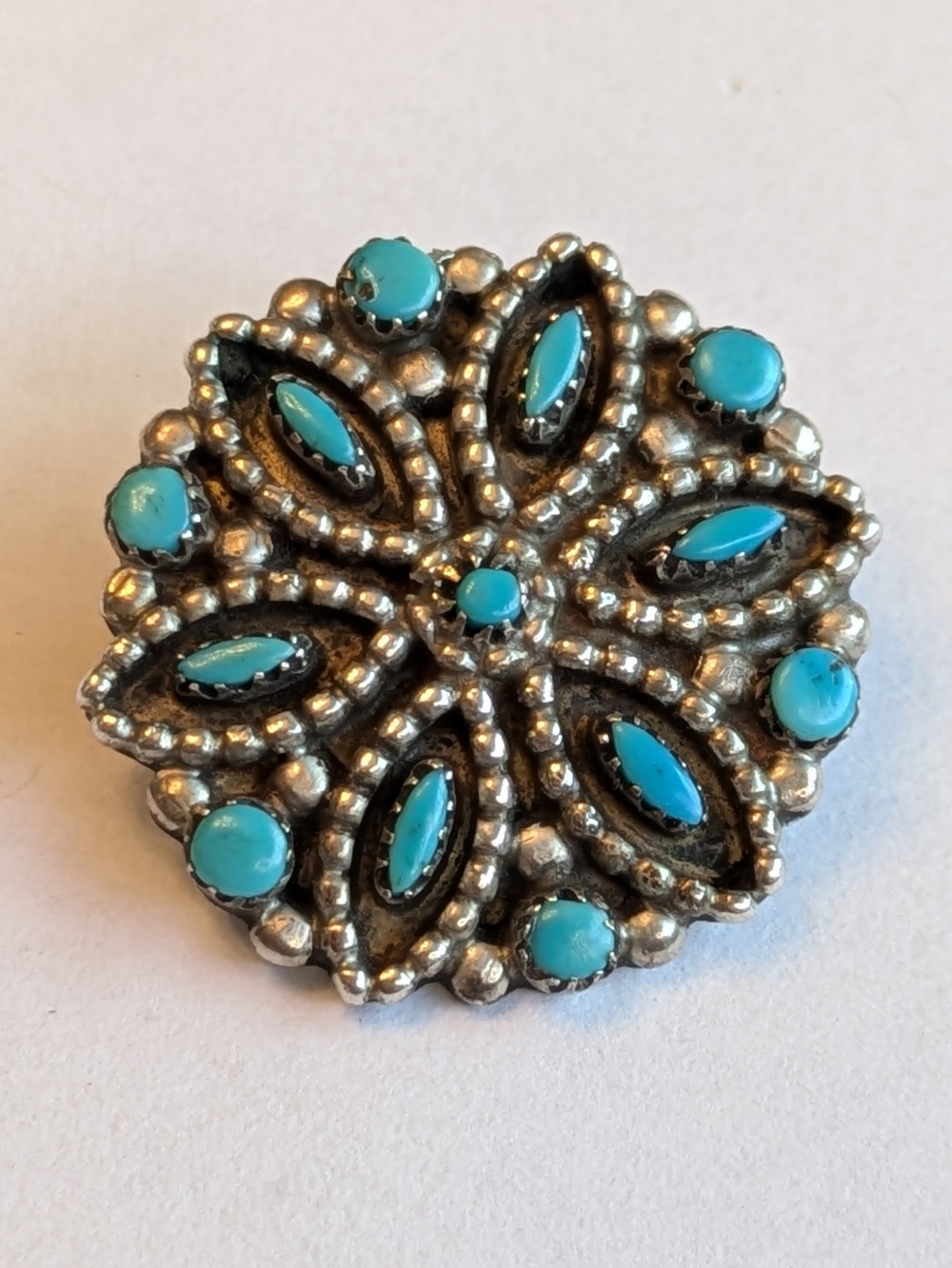 Vintage Zuni Donnie & Lenora Dosedo Sterling Turquoise Cluster Brooch Pin Signed